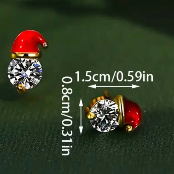 Santa Hat Stud Earrings NIP stainless steel post gold finish LAST PAIR - Picture 5 of 9